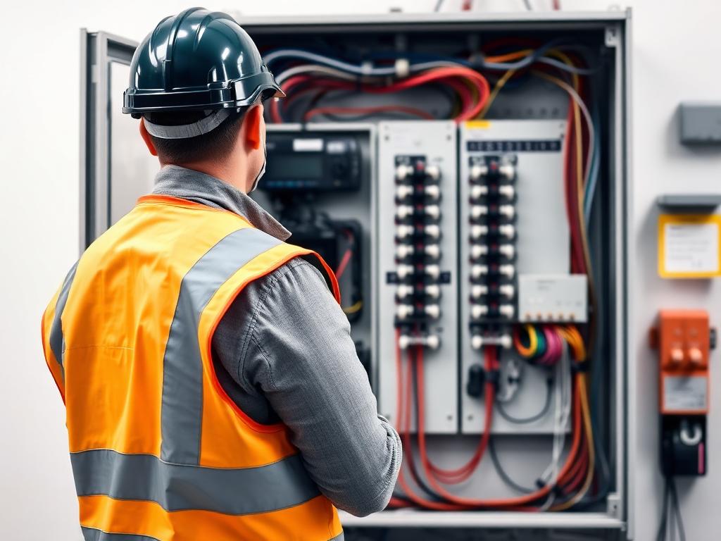 Electrician working at a switchboard